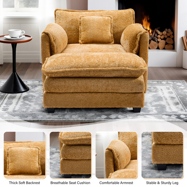 Mercer41 Oversized Chair With Ottoman Comfy Chenille Accent Chair